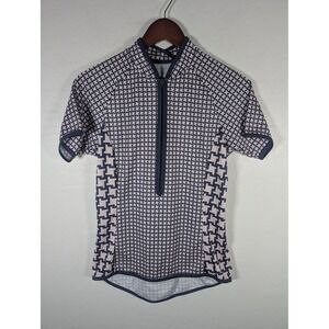 Shebeest Cycling Jersey Womens Medium Blue Geo Short Sleeve 1/4 Zip Pockets